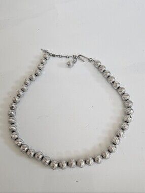 Trifari Crown Vintage Textured Silvertone Bead Strand Necklace Choker Adjustable